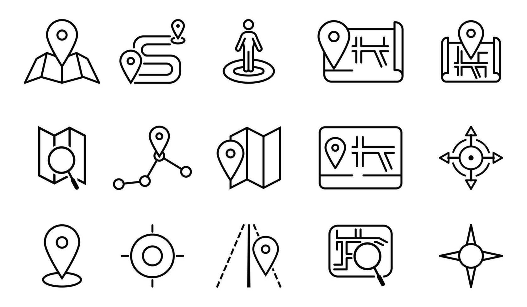 map Location icon set. destination, directions, distance, place, navigation and address icons. Linear icon collection. Editable stroke. illustration. vector