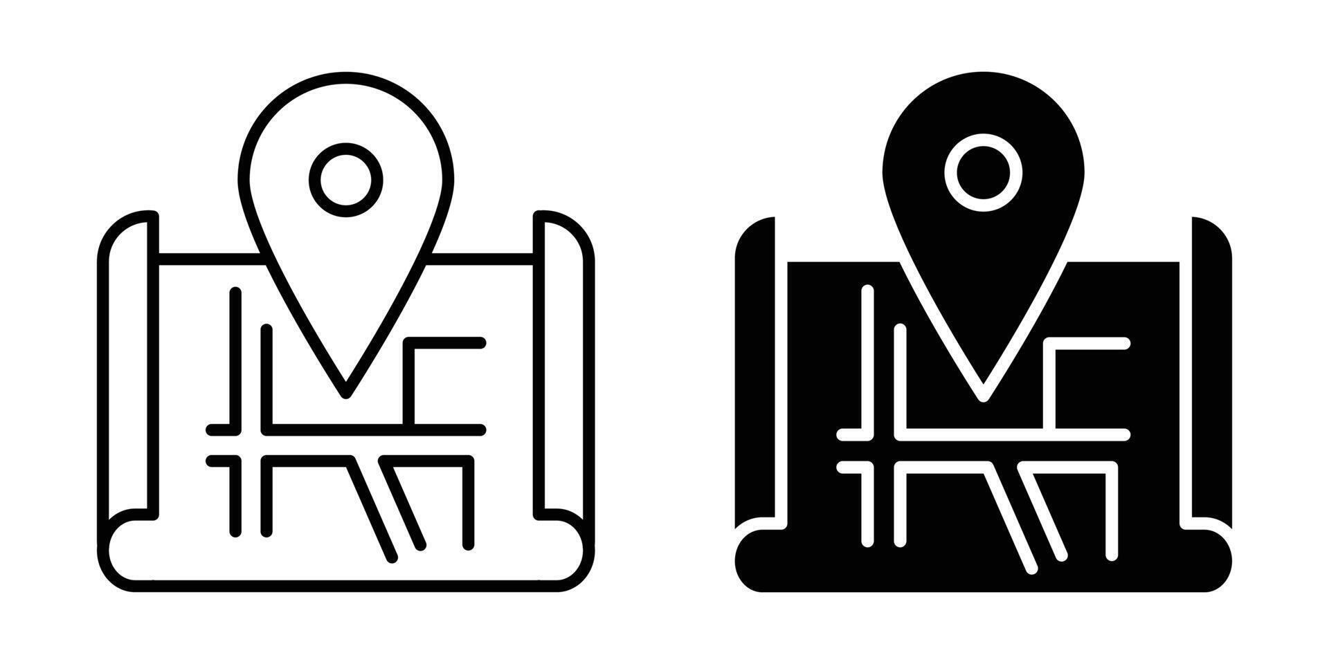 map with pin icon set, pointer icon. Black icon on white background. vector