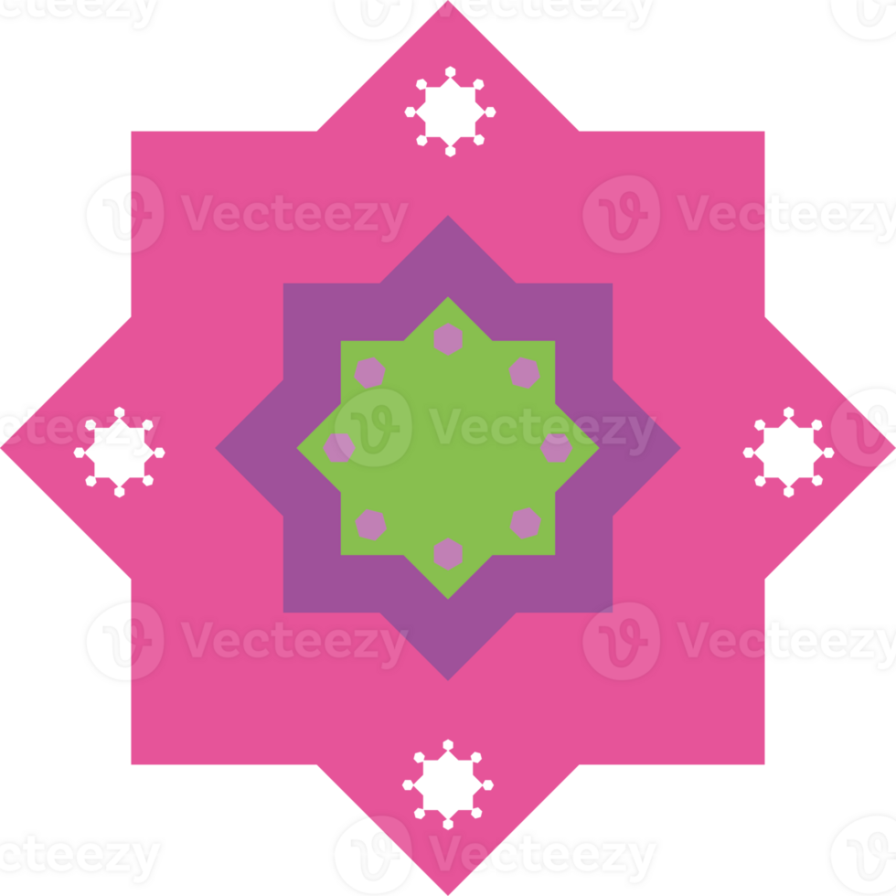 A pink and green star with a star in the center png