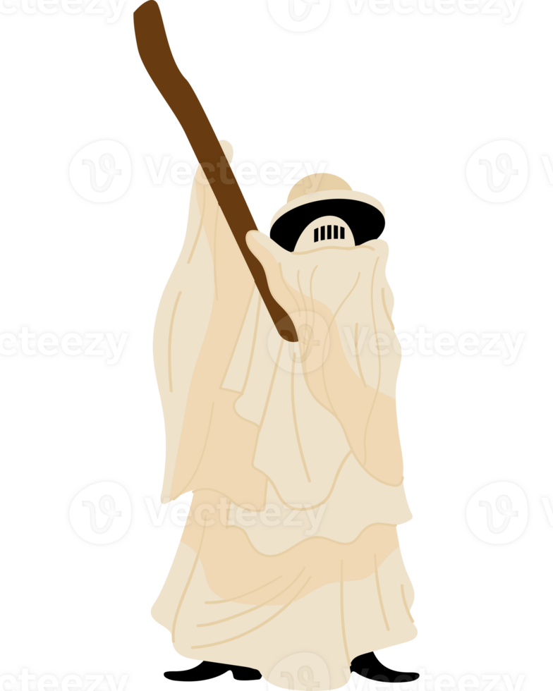 A ghost holding a stick with a white robe png