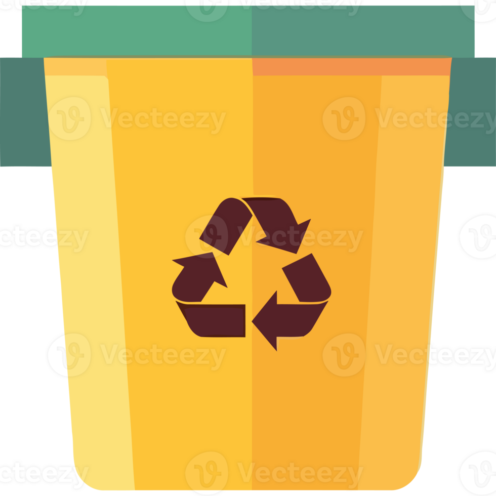 A yellow trash can with a recycling symbol png