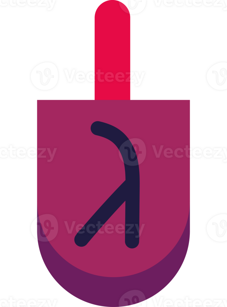 A purple dreidel with the letter k on it png