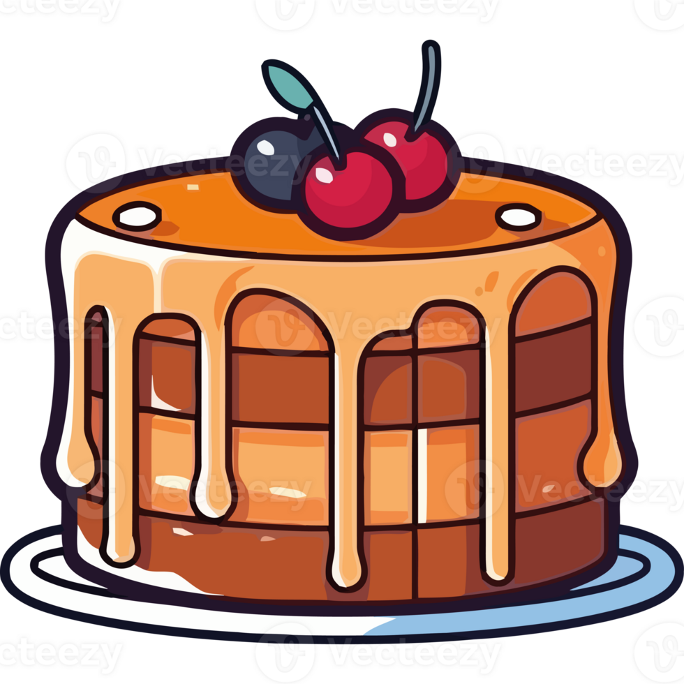 A cake with syrup and cherries on top png