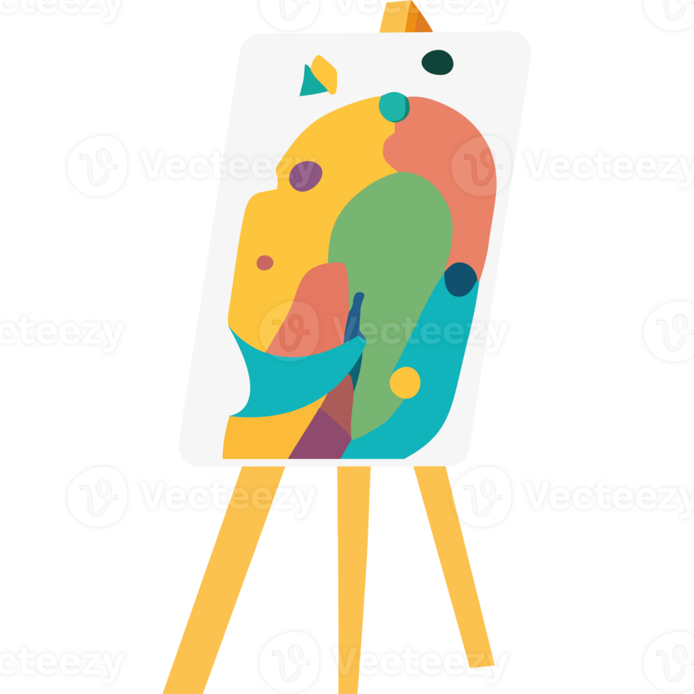 An easel with a colorful painting on it png
