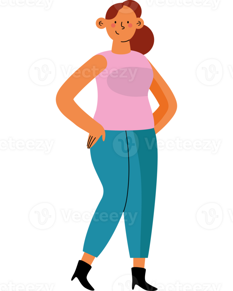 An illustration of a woman in jeans and a pink shirt png