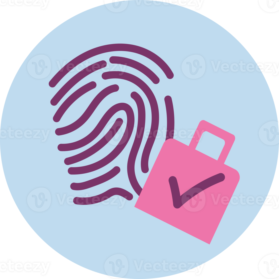 A pink bag with a finger print and a check mark png