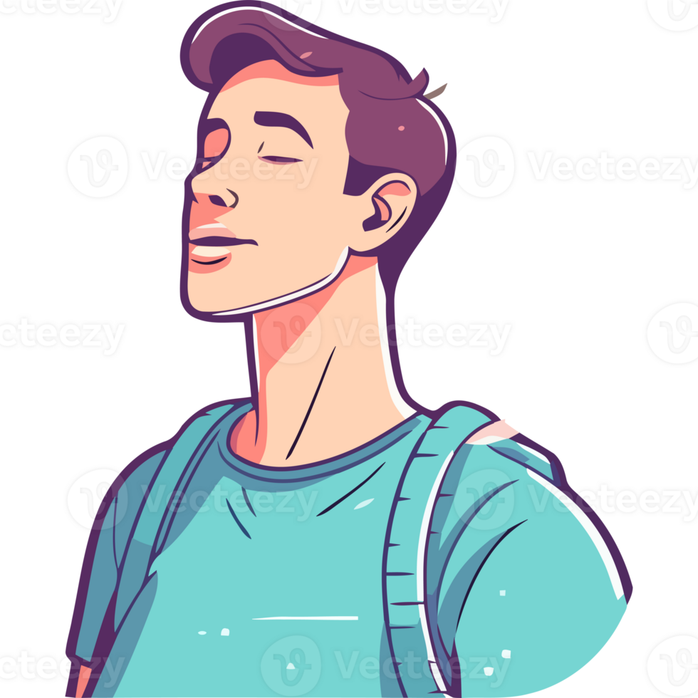 A cartoon man with his eyes closed and a backpack png
