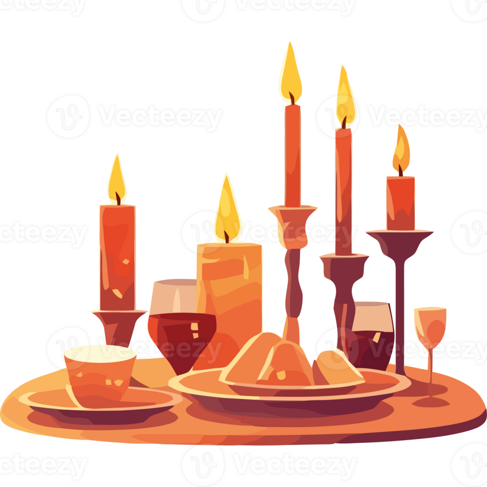 Candles and wine glasses on a table png