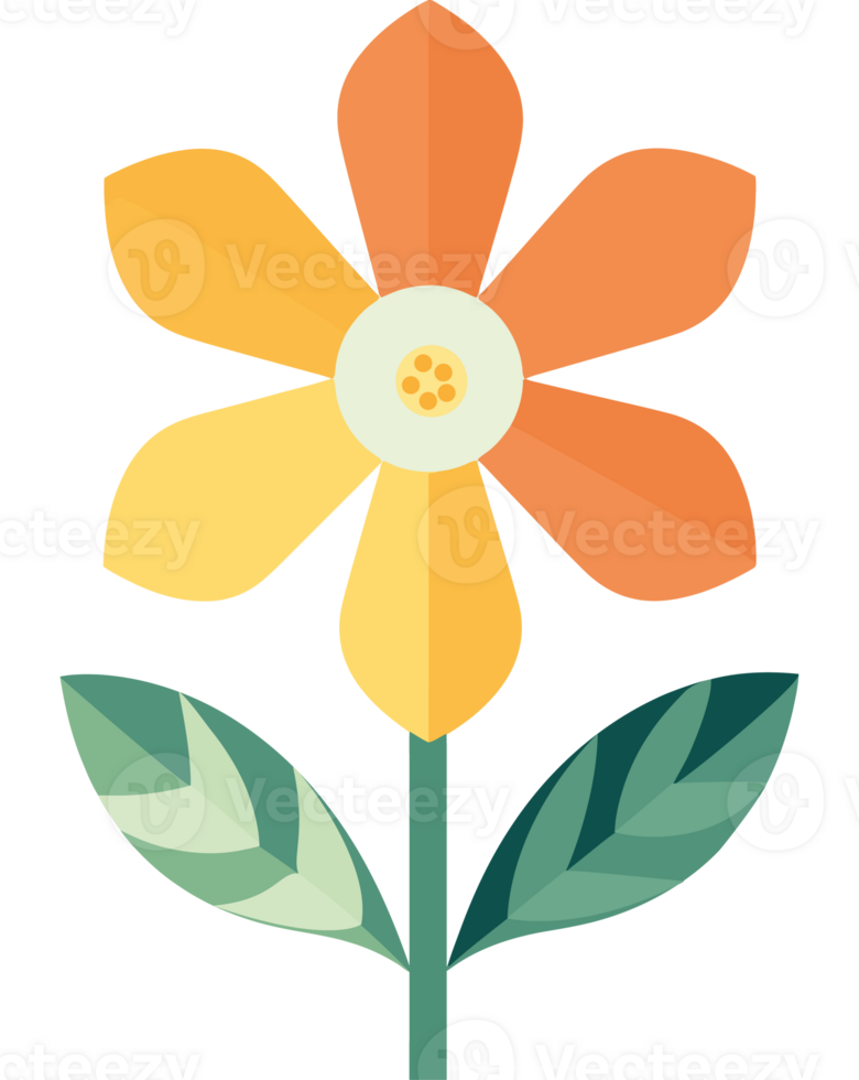A flower with leaves and a yellow center png