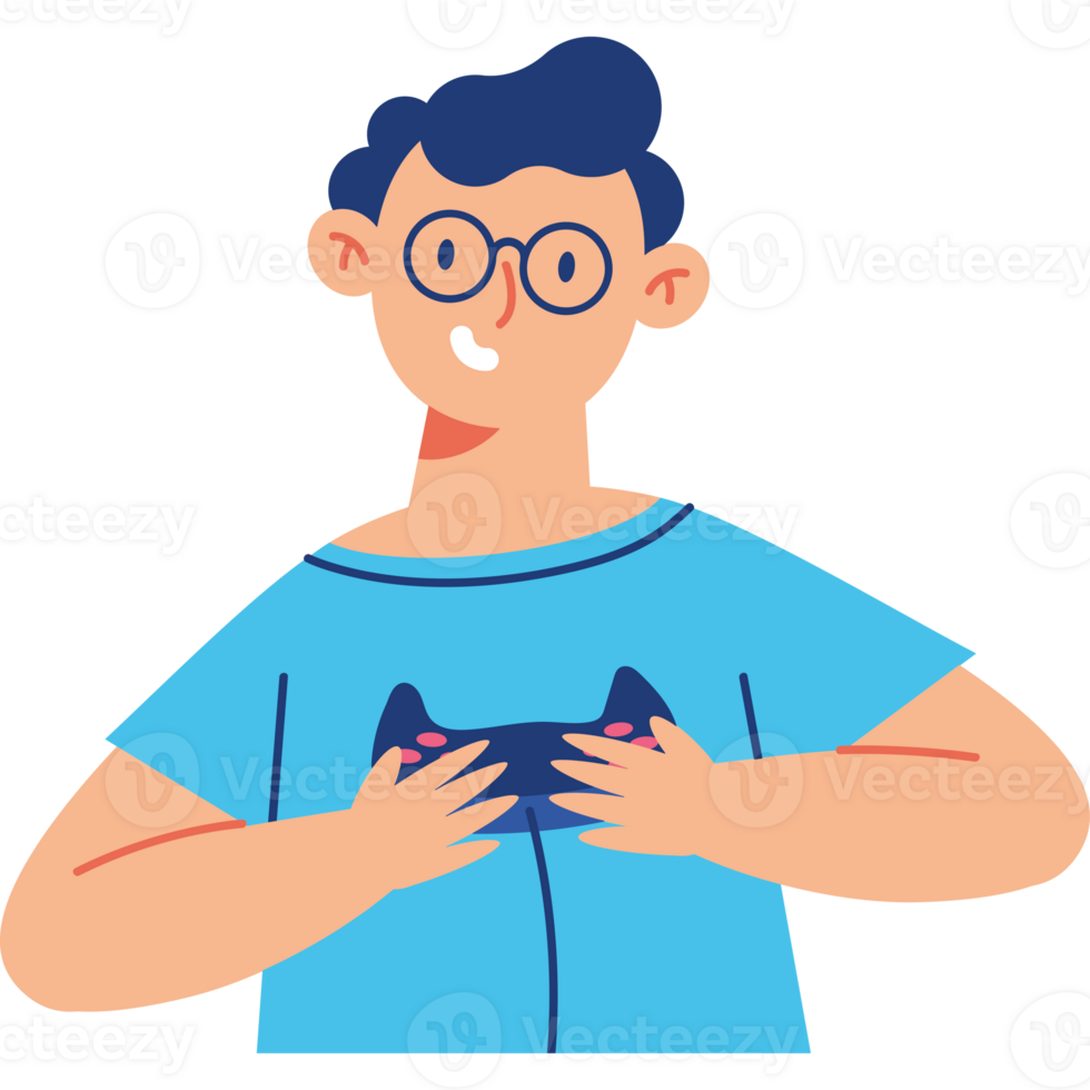 A man with glasses holding a controller png