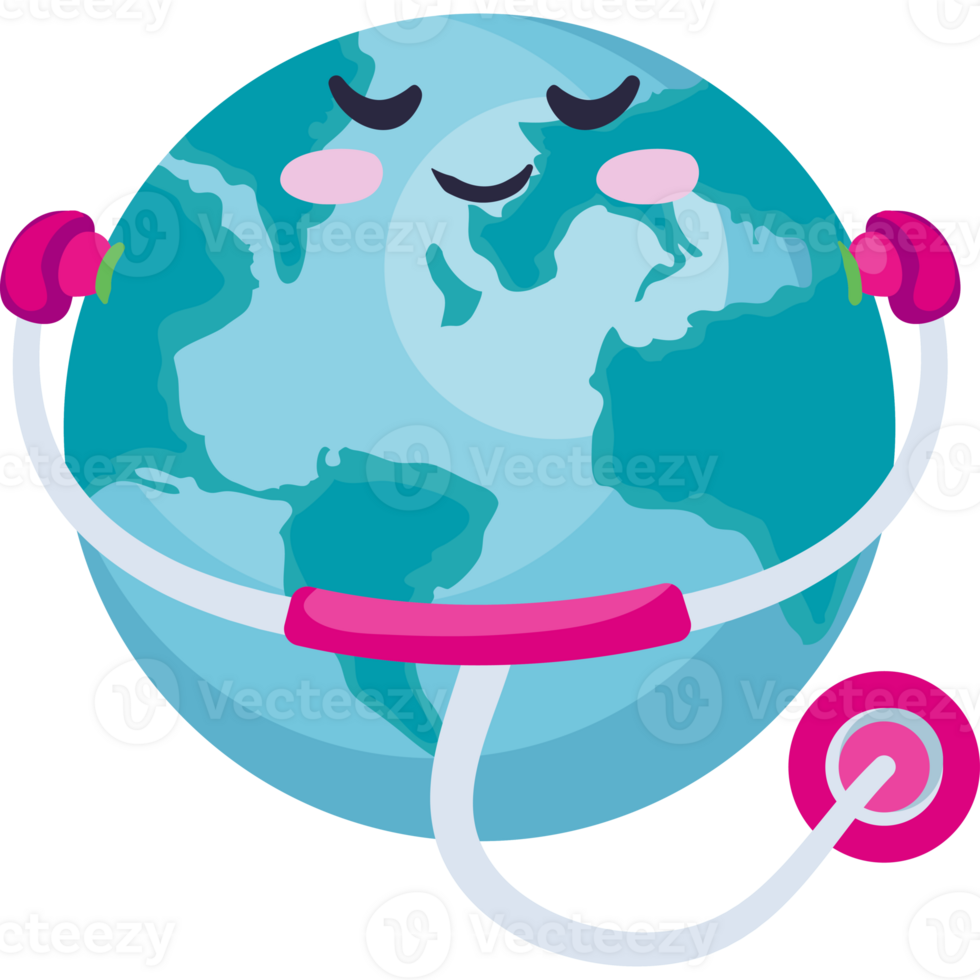 A cartoon earth with a stethoscope around it png