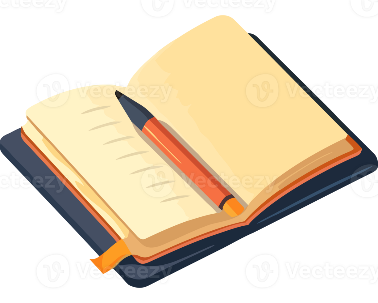 An open notebook with a pen and a pencil png