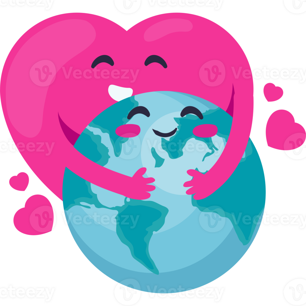 A cartoon heart hugging the earth with hearts png