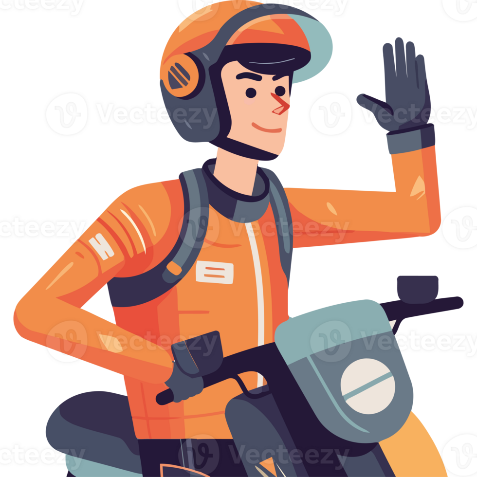 A man in an orange helmet is riding a motorcycle png