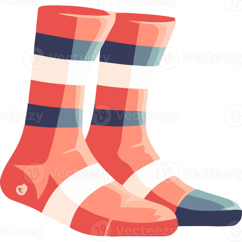 A pair of socks with red, blue and white stripes png