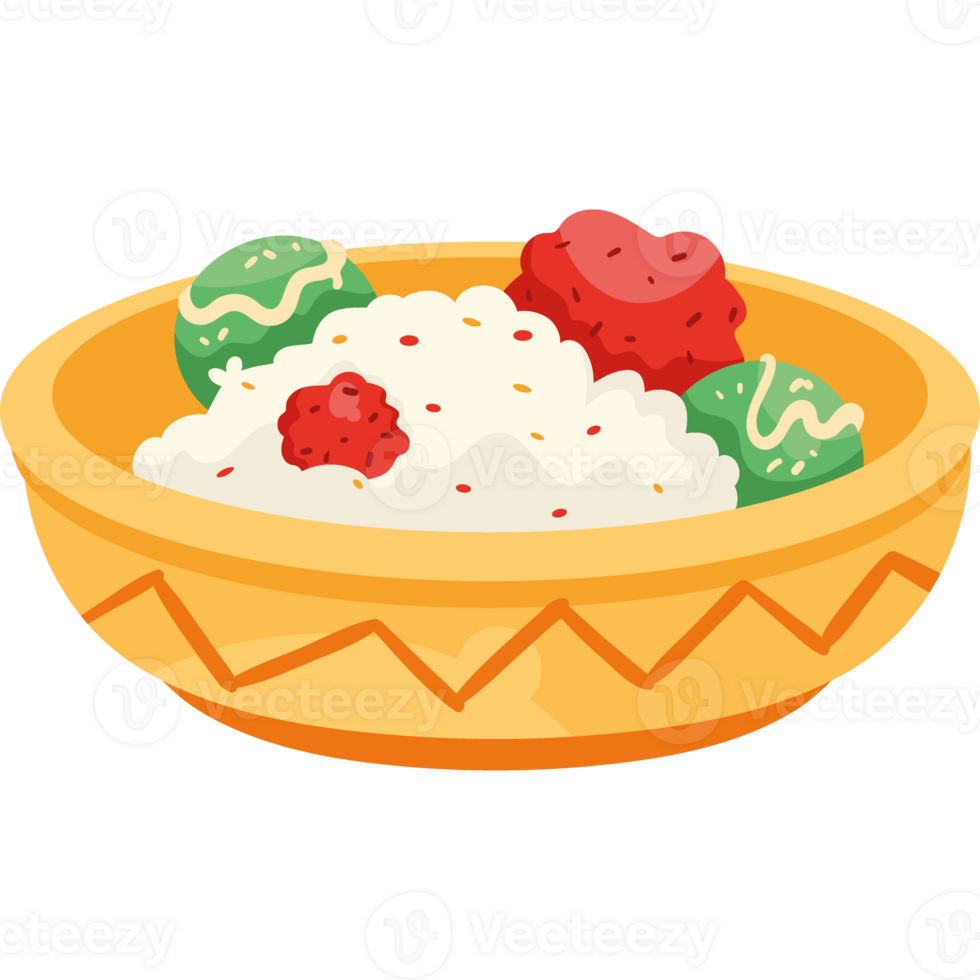 Rice bowl with fruit and vegetables png
