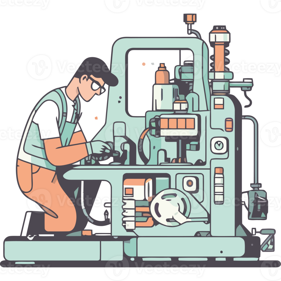 A man working on a machine in a factory png