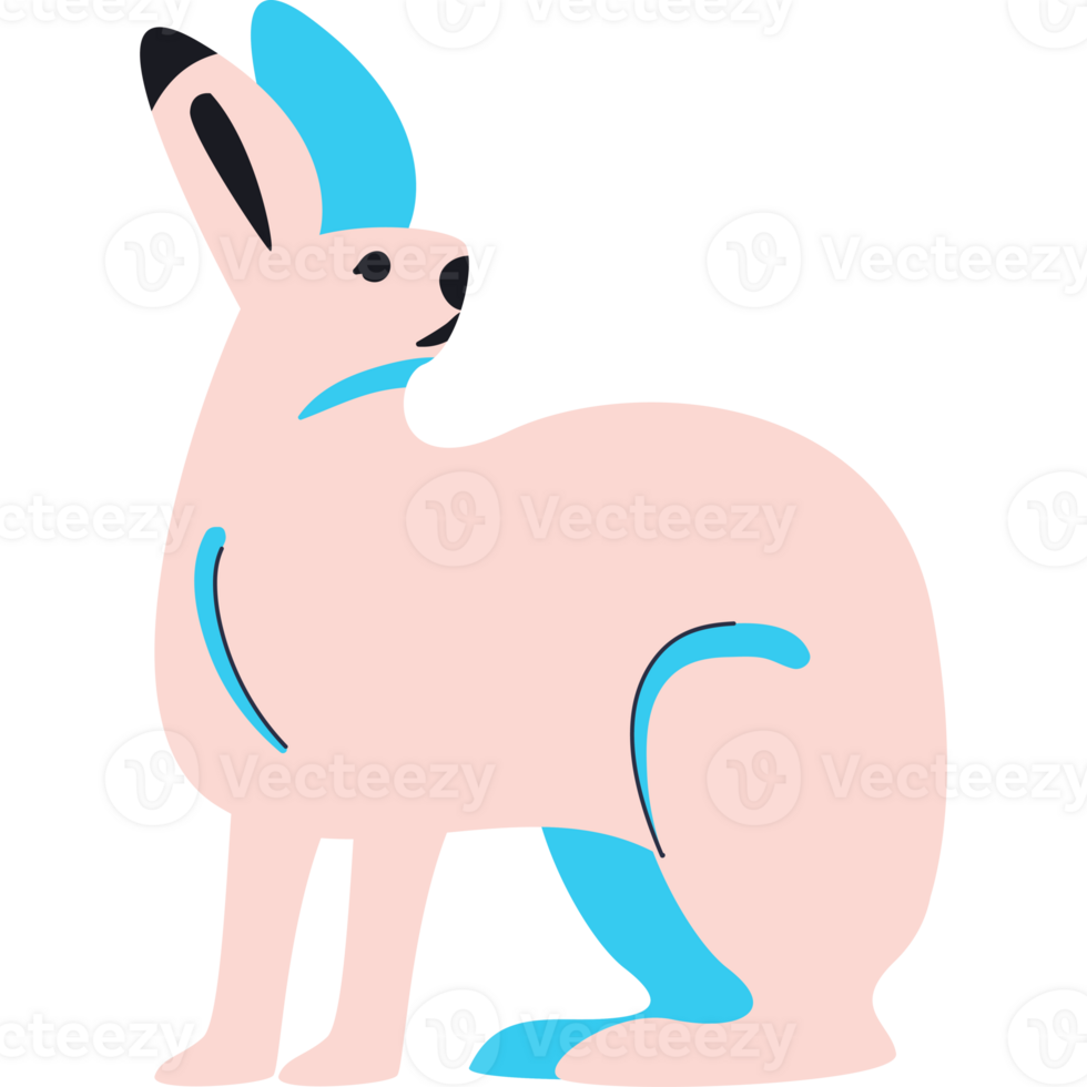 A pink rabbit with blue ears and a blue tail png