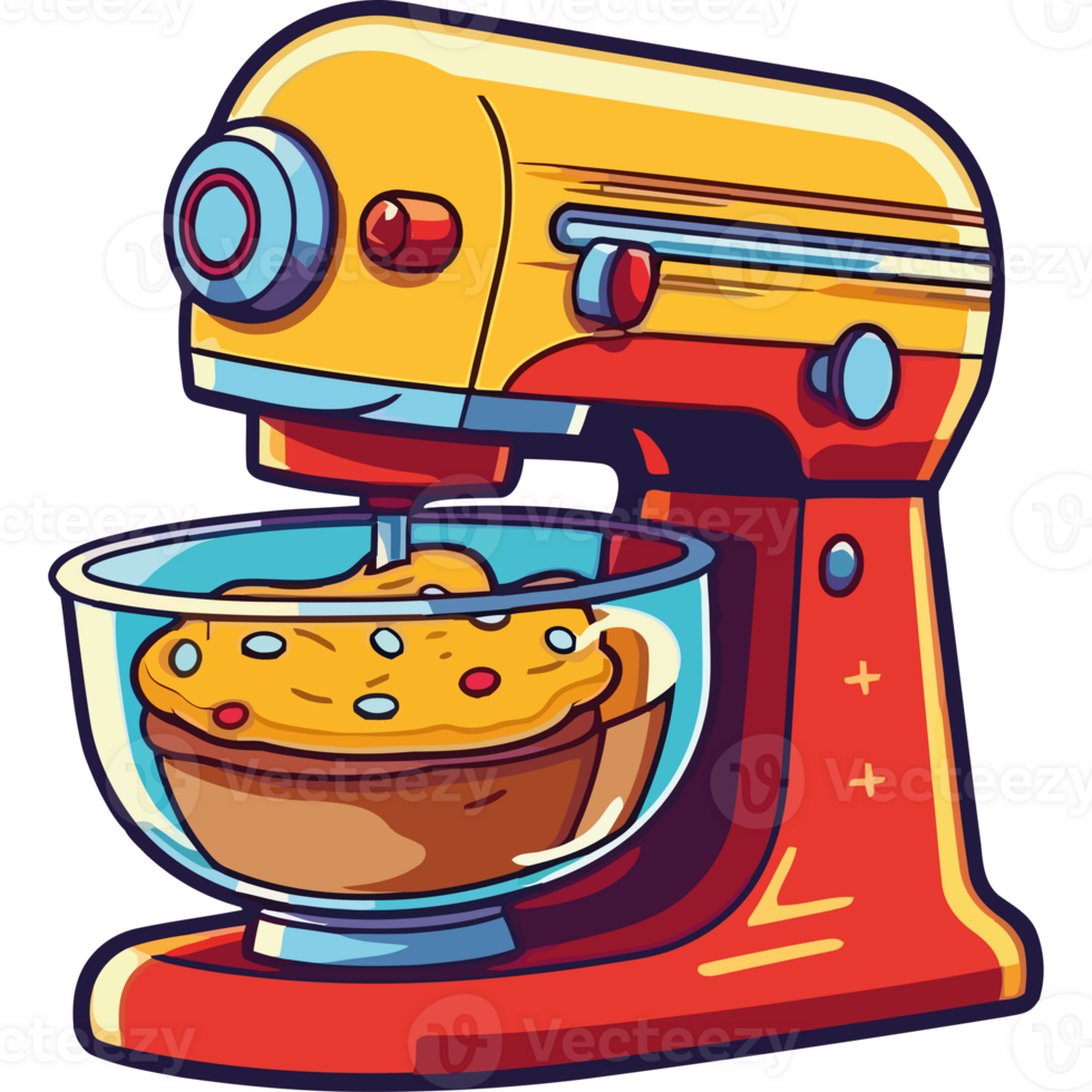 A cartoon mixer with a cake in it png