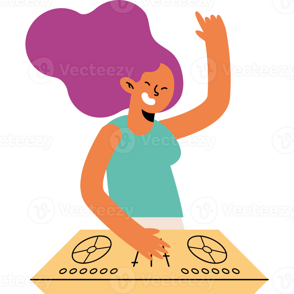 A woman with purple hair and purple hair is playing a dj png