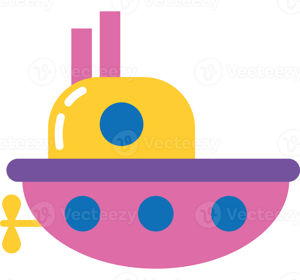 A cartoon submarine with a yellow and pink color png