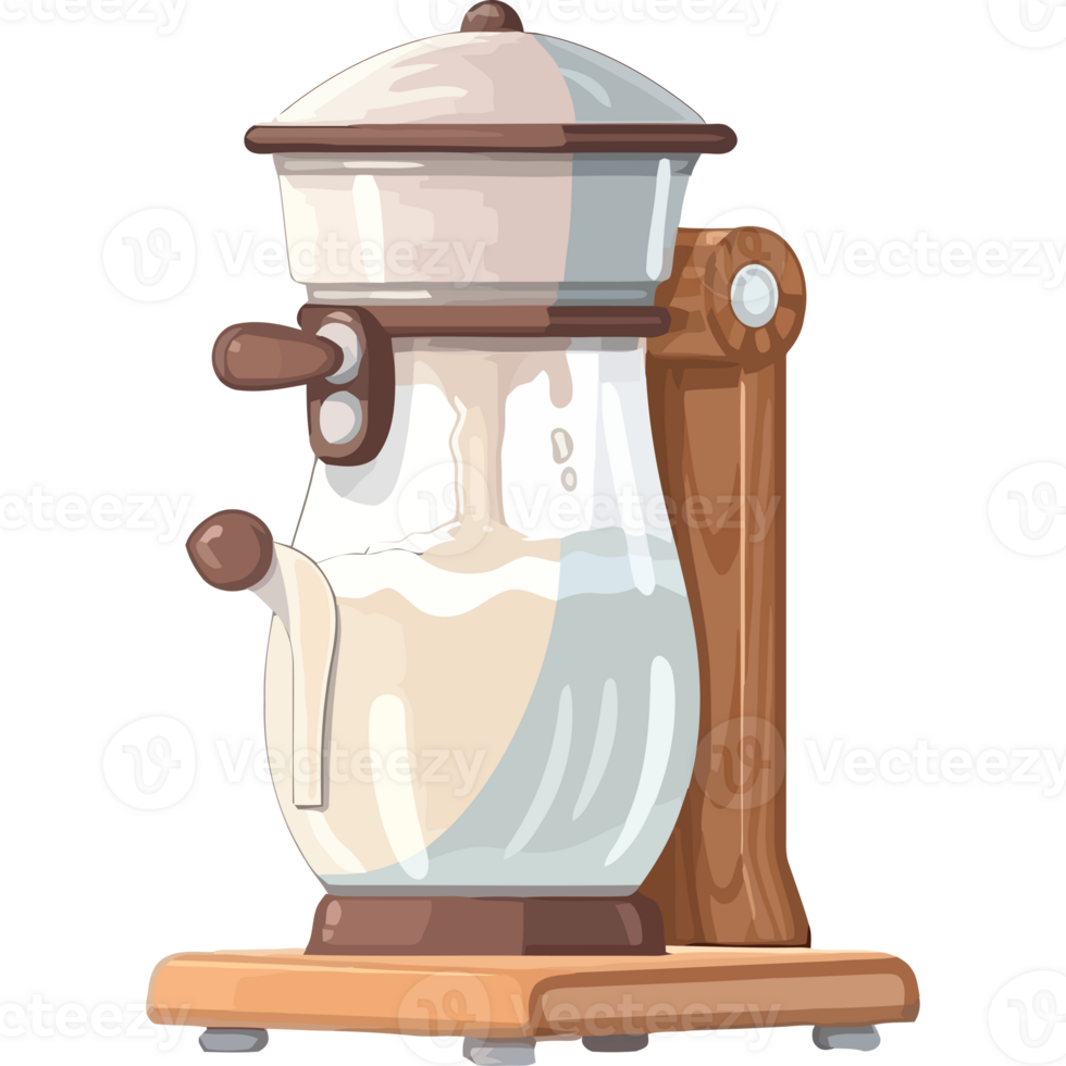 A cartoon coffee maker with milk in it png