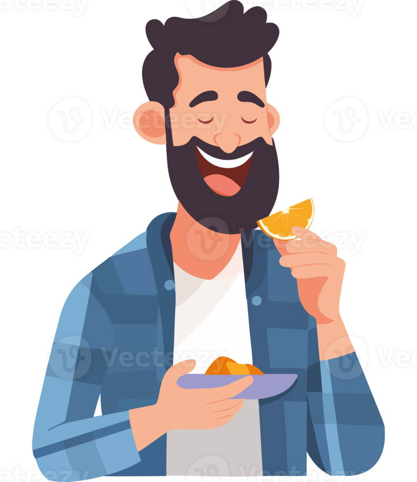 A man with a beard and a plate of food png