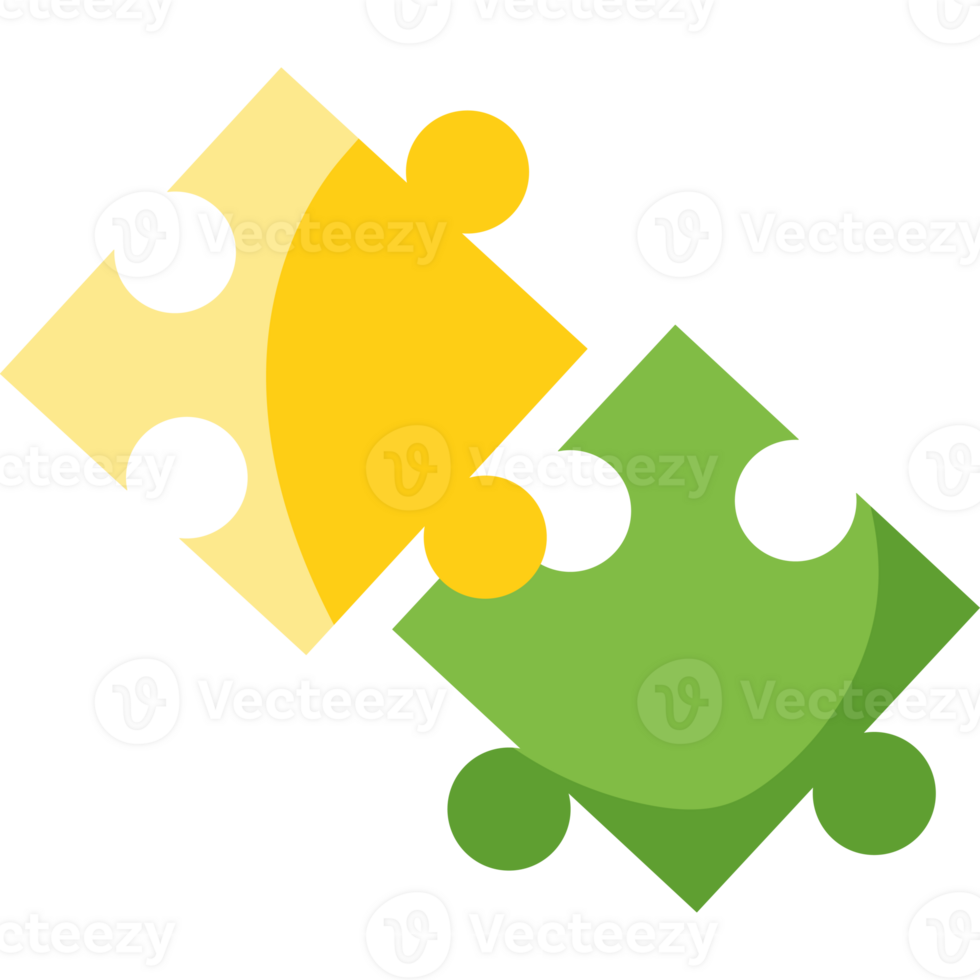 Two puzzle pieces with one green and one yellow piece png