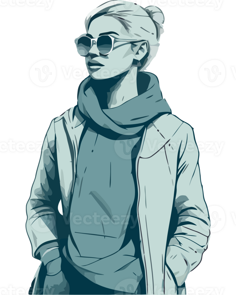 A woman in a jacket and sunglasses png