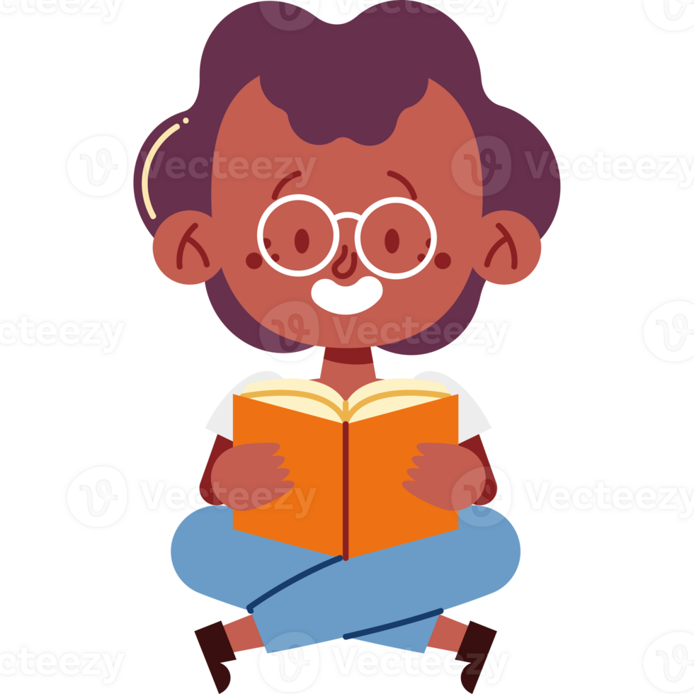 An illustration of a girl reading a book png