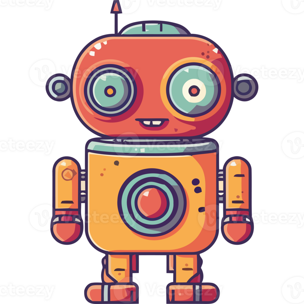 Cartoon robot with orange and green eyes png