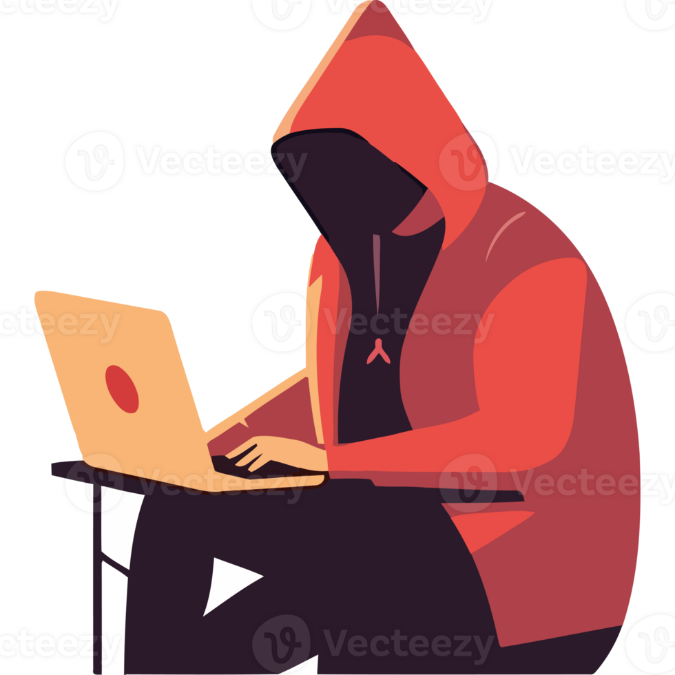 An illustration of a person in a hoodie using a laptop png