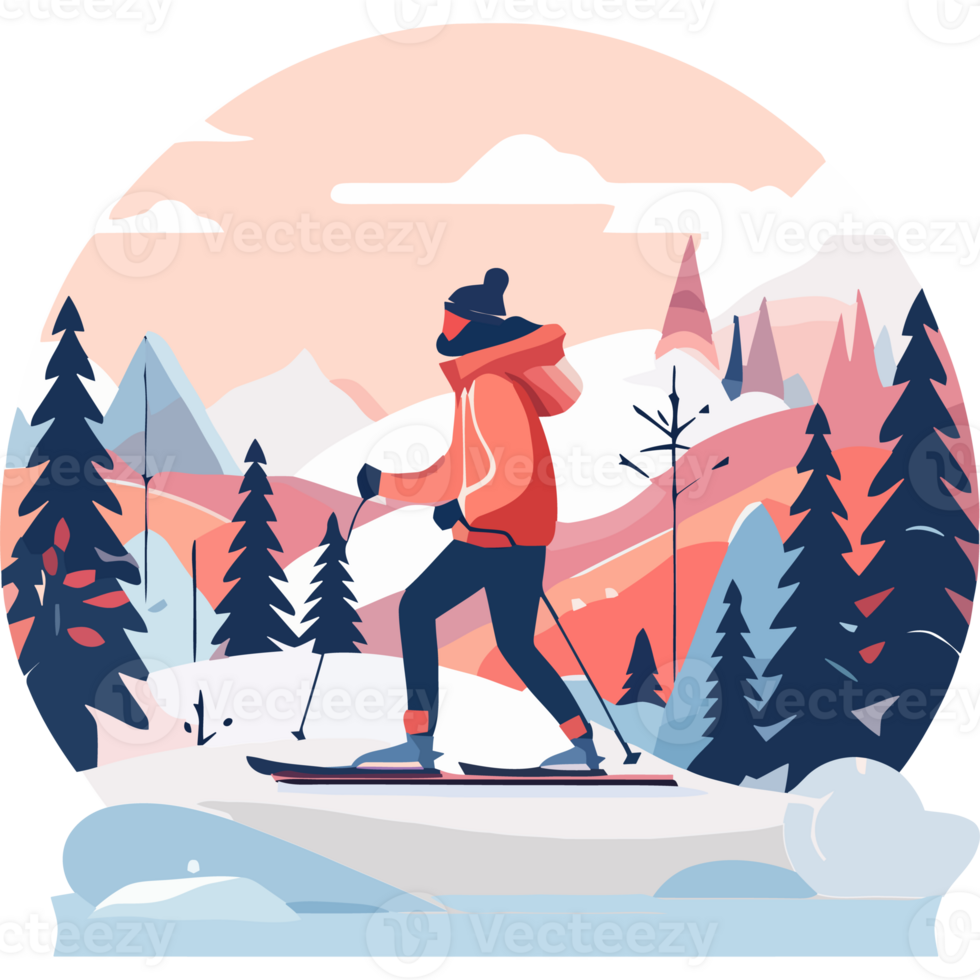A person is skiing through the forest png