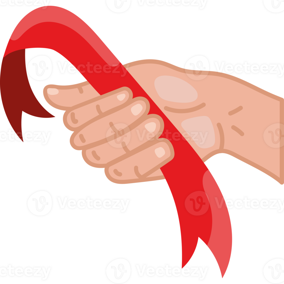 Hand holding a red ribbon clipart png