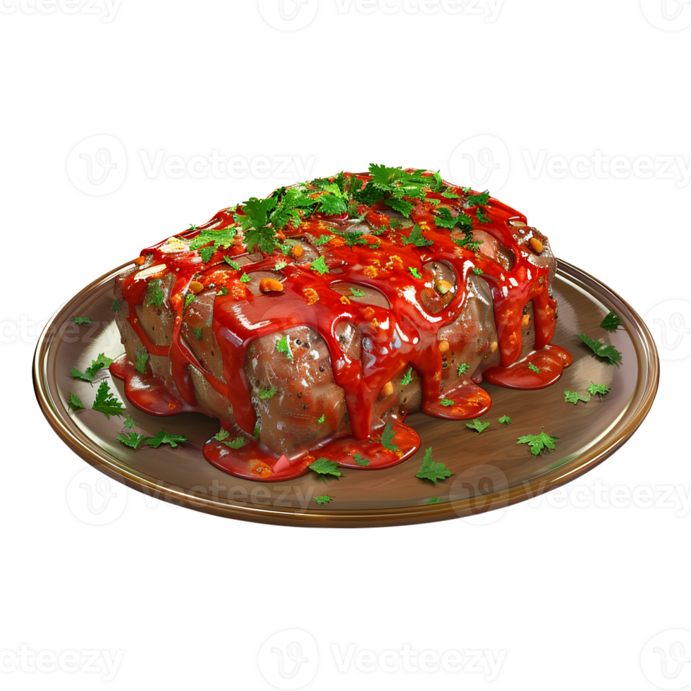 Meatloaf on plate Close-Up with Transparent Background png