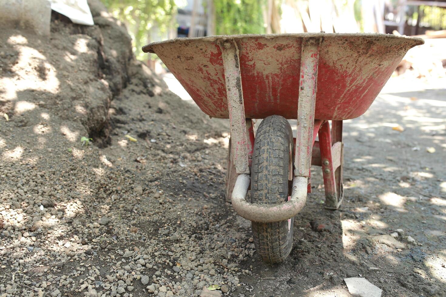 close up Artco or cement cart is used to transport cement sand and stone photo