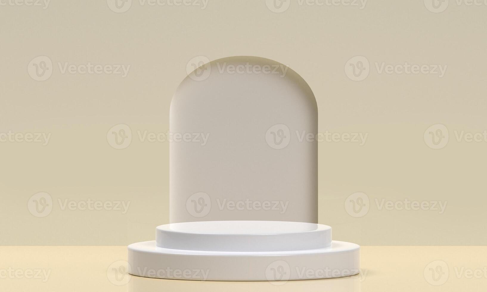 White product display podium in studio room, pastel beige color for display presentation photo