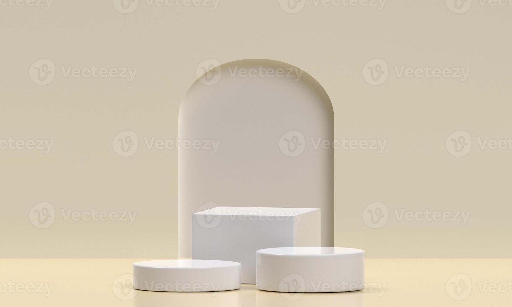 White product display podium in studio room, pastel beige color for display presentation photo