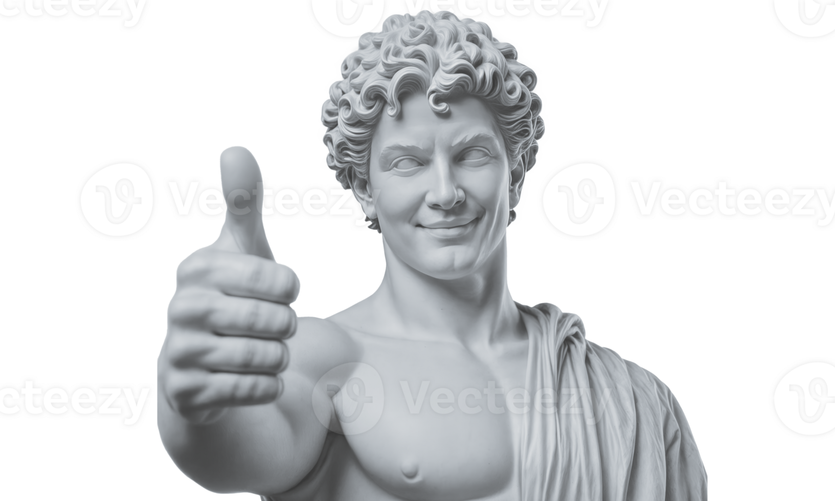 Marble statue of man thumbs up, isolated on transparent background. Modern art in magazine style. Modern design png