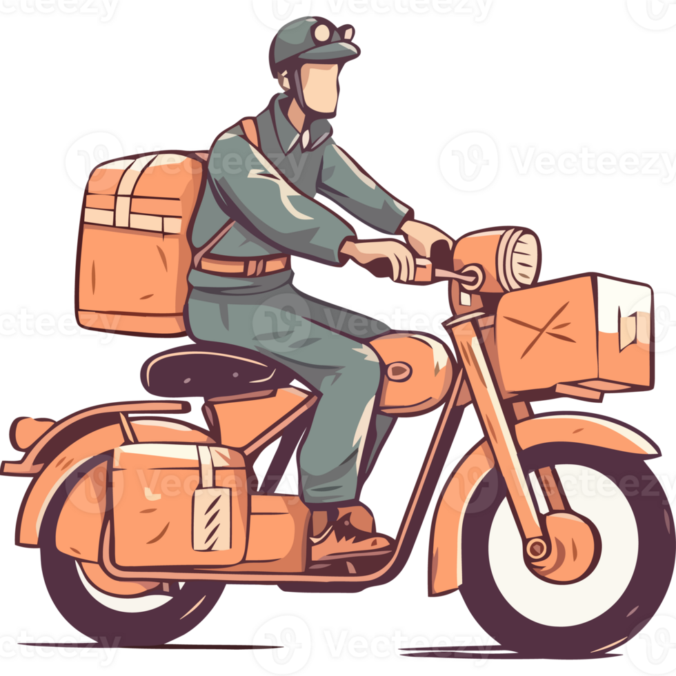 A man on a motorcycle with a package on the back png
