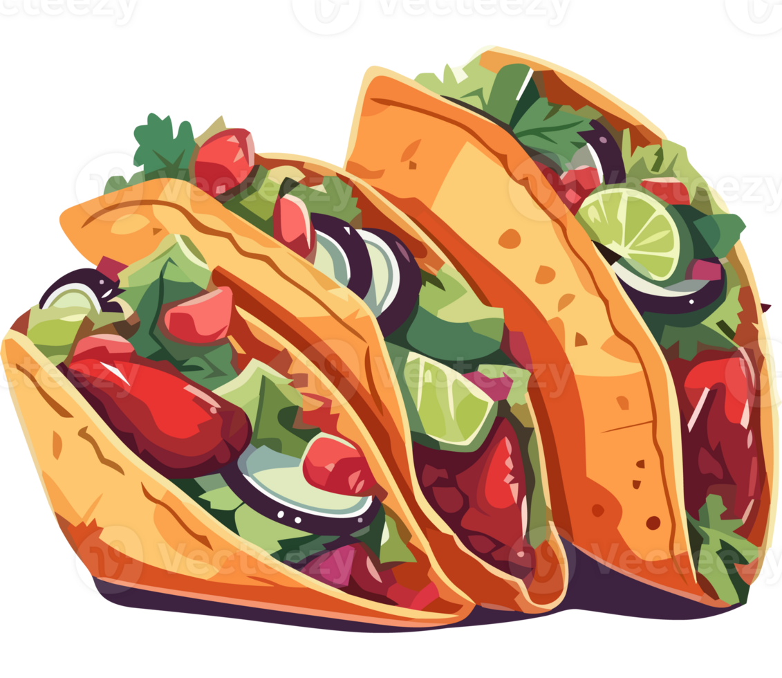 Tacos with lettuce, tomatoes and lime png