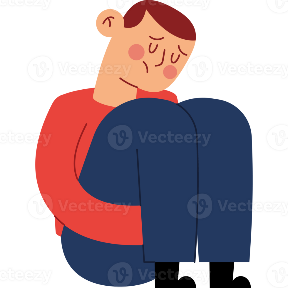 A man sitting on the floor with his head down png