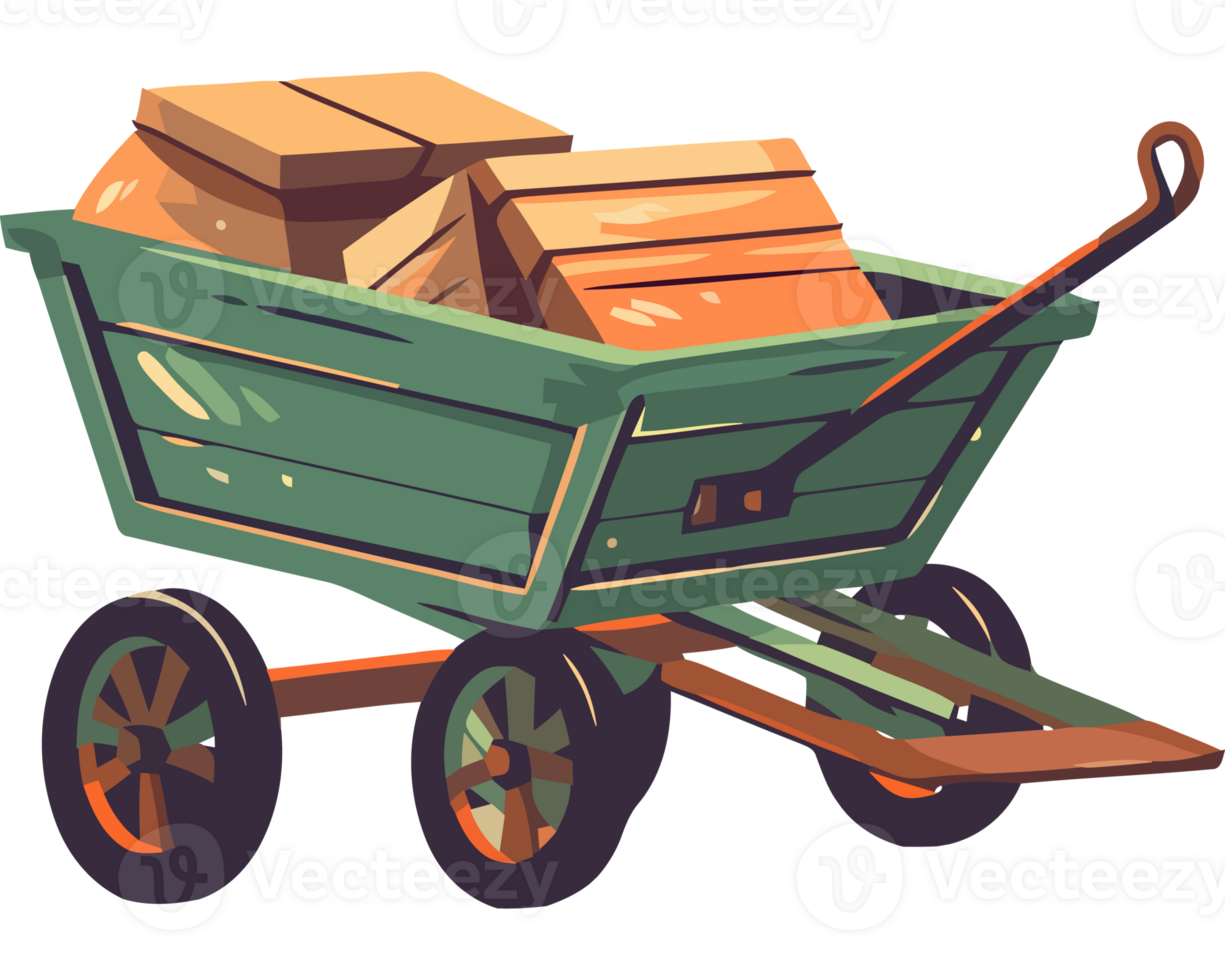 Cartoon wagon with wooden boxes on the back png