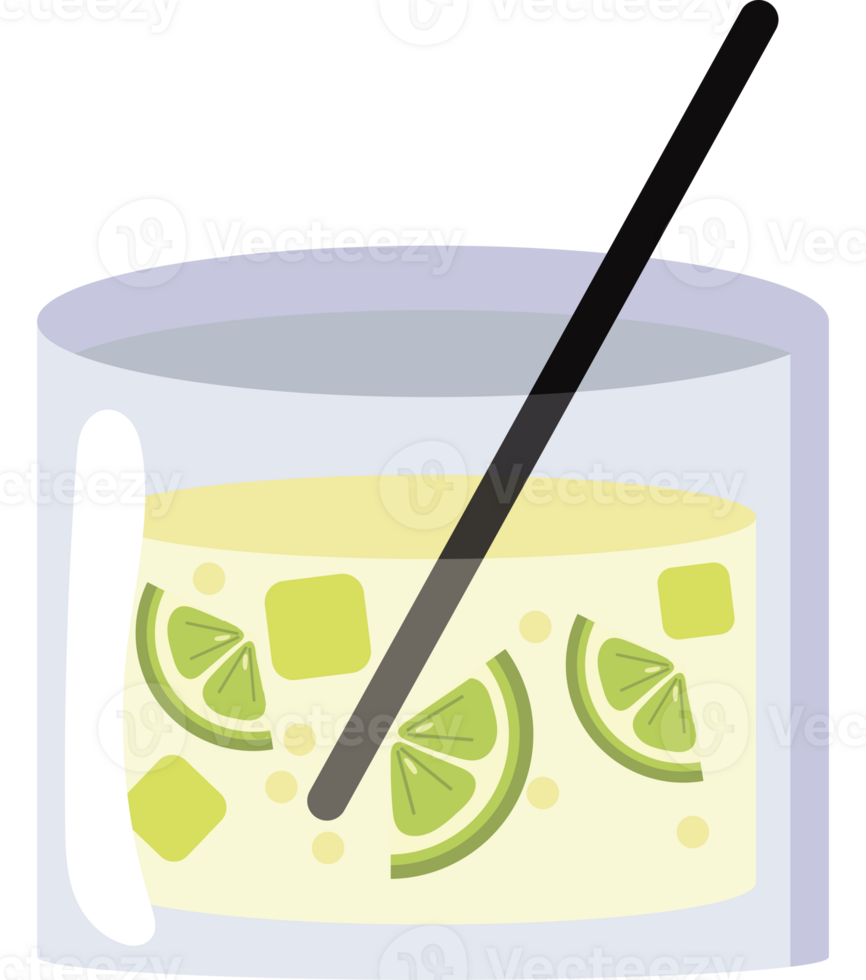 A glass of lemonade with a straw and lime slices png