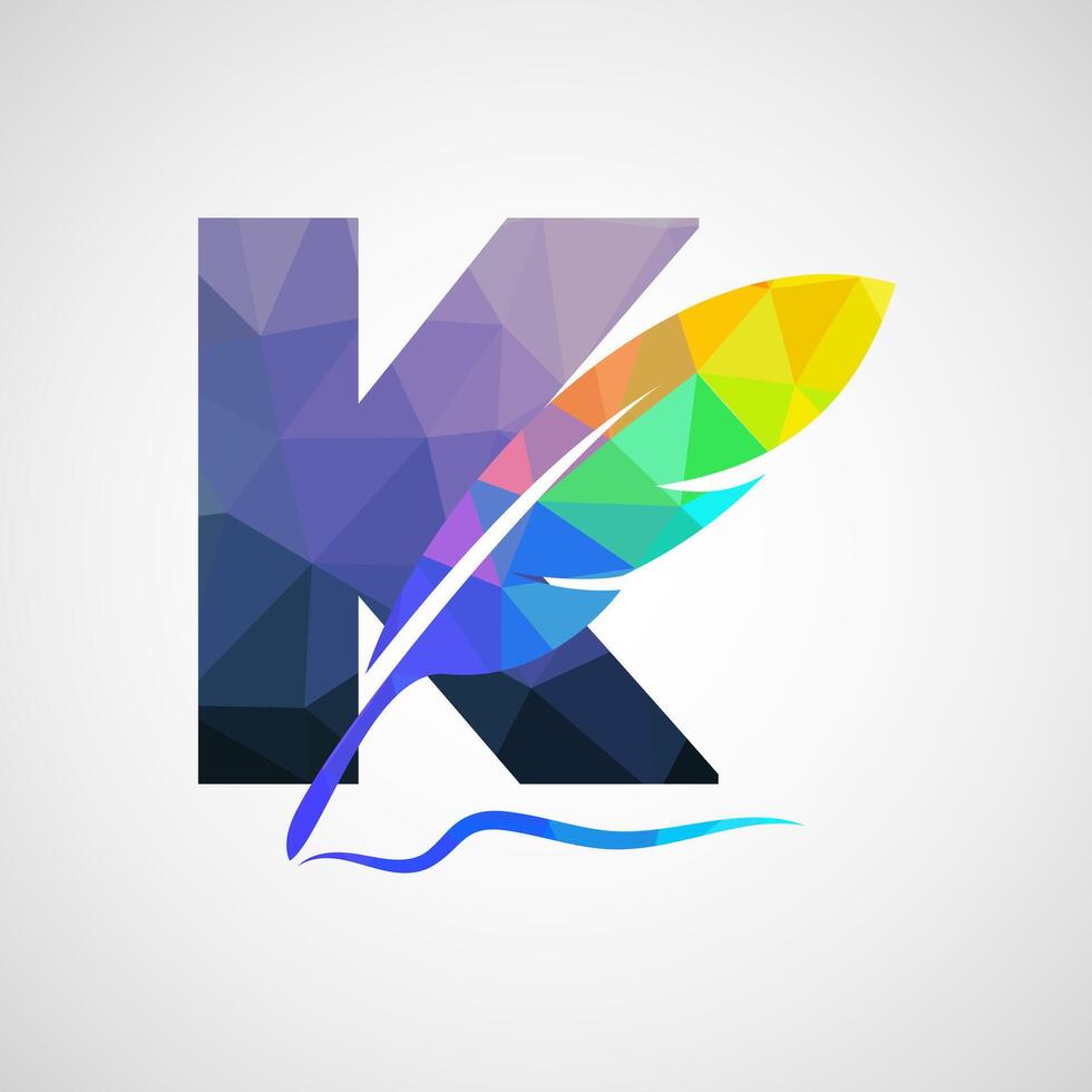 English alphabet K with feather logo design template. Logo for a writer or publishers. vector