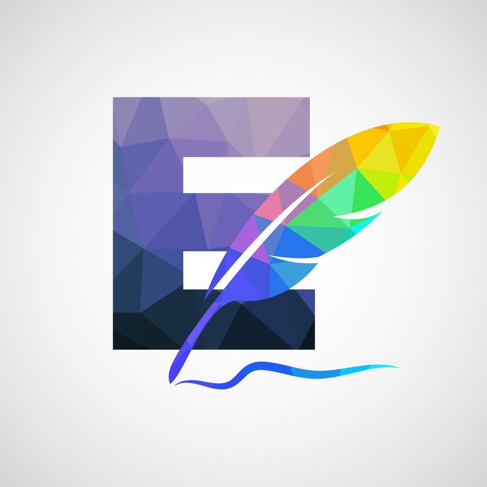 English alphabet E with feather logo design template. Logo for a writer or publishers. vector