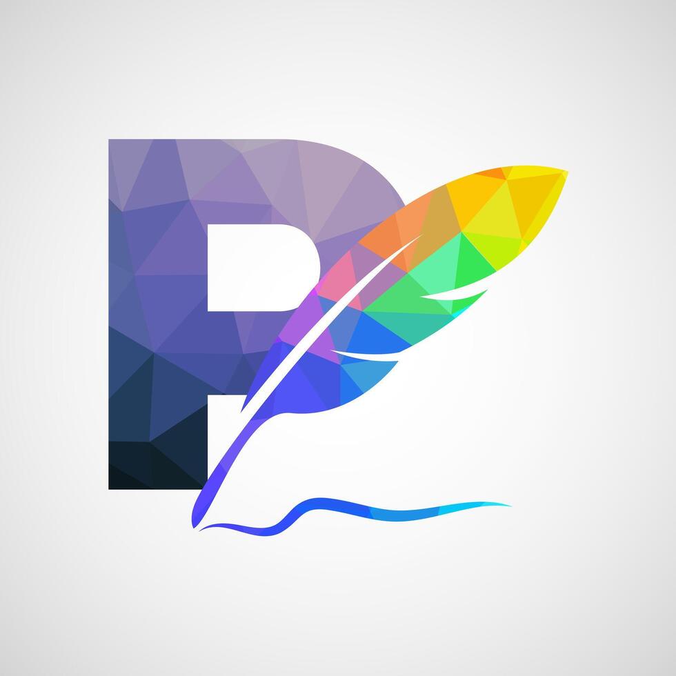 English alphabet P with feather logo design template. Logo for a writer or publishers. vector