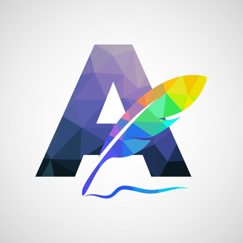 English alphabet A with feather logo design template. Logo for a writer or publishers. vector