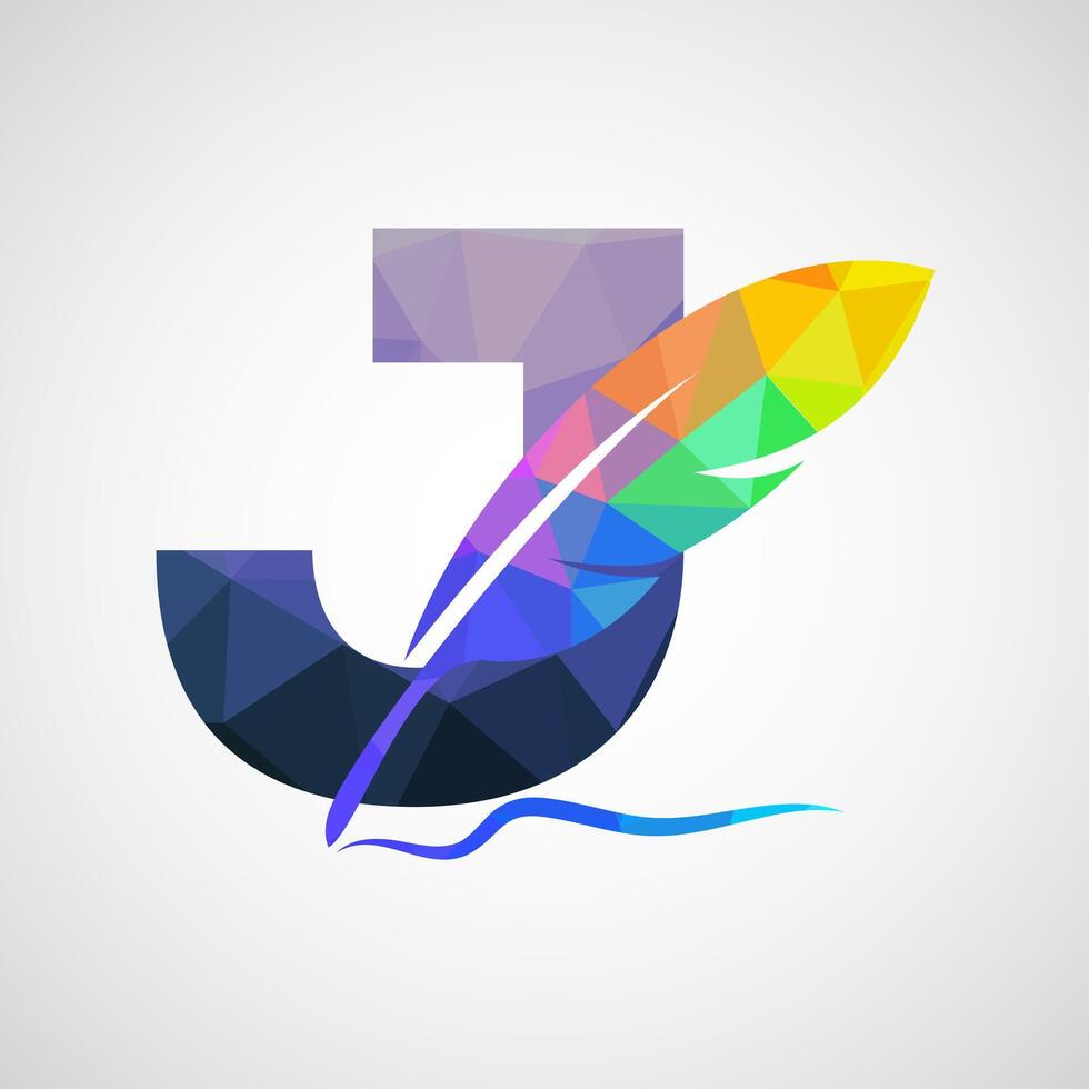 English alphabet J with feather logo design template. Logo for a writer or publishers. vector