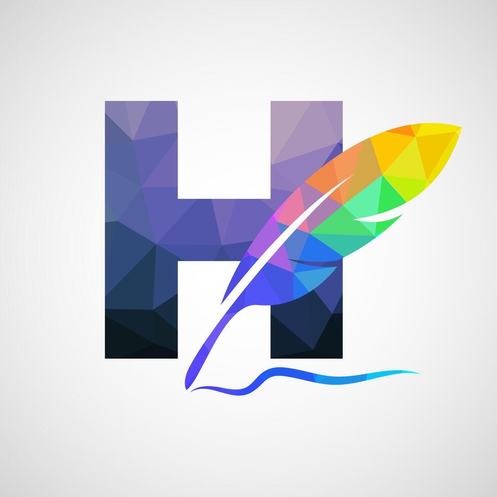 English alphabet H with feather logo design template. Logo for a writer or publishers. vector